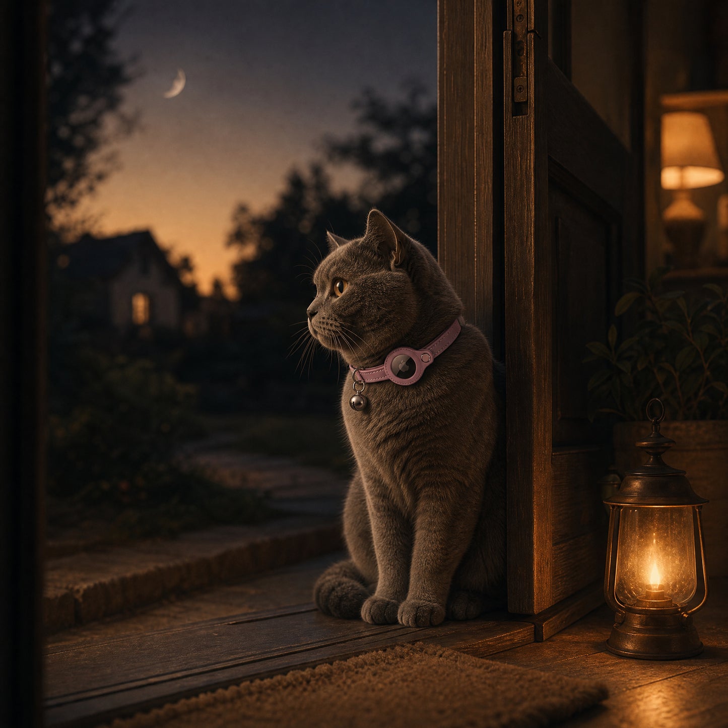 Reflective Leather Airtag Cat Collar with Bell