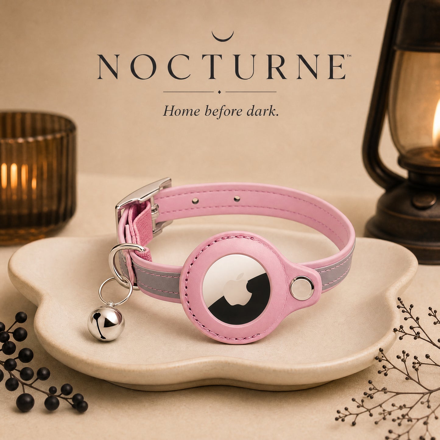 Reflective Leather Airtag Cat Collar with Bell