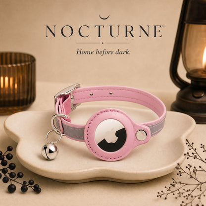 Reflective Leather Airtag Cat Collar with Bell